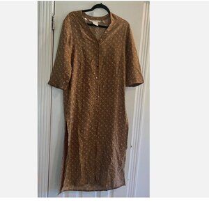 ANNE PINKERTON KAFTAN STYLE BUTTON UP DRESS 100% SILK ~ SMALL